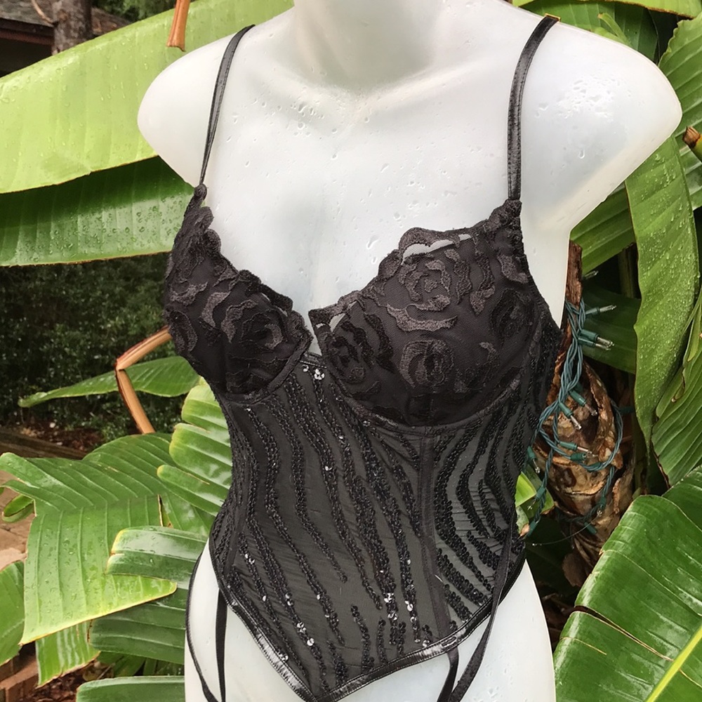 Victoriaâs Secret sheer sequin zebra printcorset bodysuit
